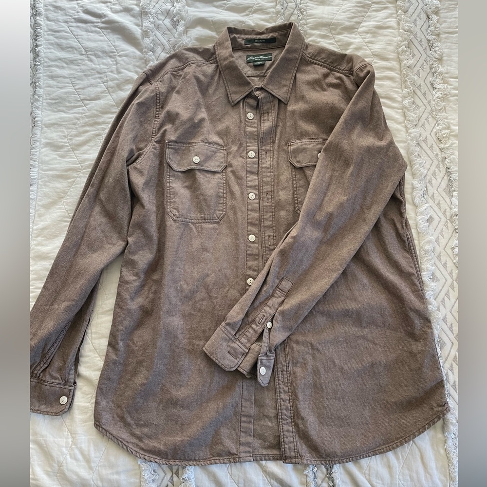 Men’s Eddie Bauer Classic Fit Brown Flannel Button Up EUC Long Sleeve Shirt XLT